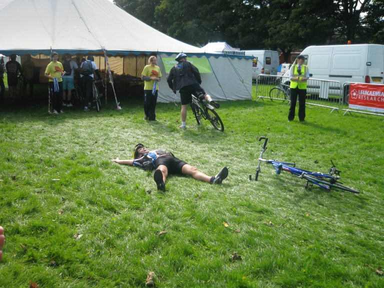 An exhausted Galloway makes it to the finishing line...but only just!
