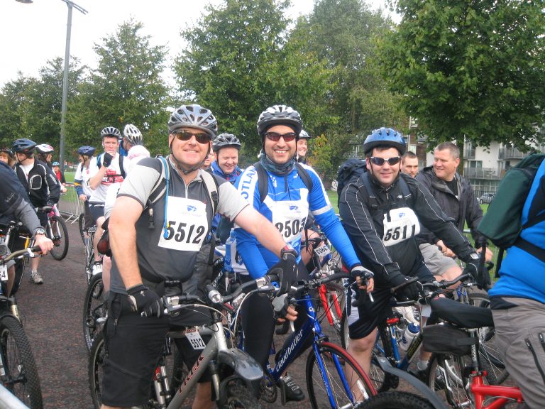Big smiles from some of the 5000 cysclists as they arrive at the finish line at Edinburgh's Victoria Park.