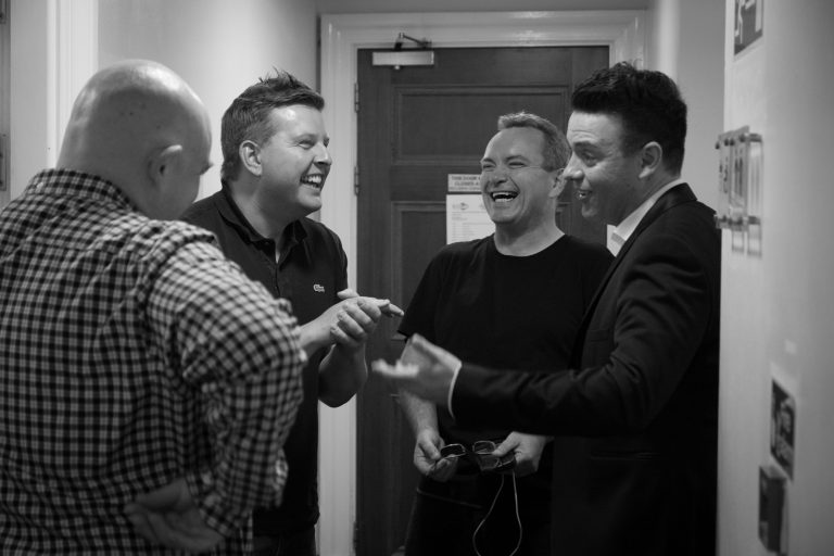 Backstage laughs with organisers Dougie and Barry.
